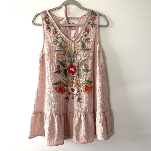 entro Tops - Entro Womens Swing Tank Top Sleeveless Embroidered Floral Pink Size M